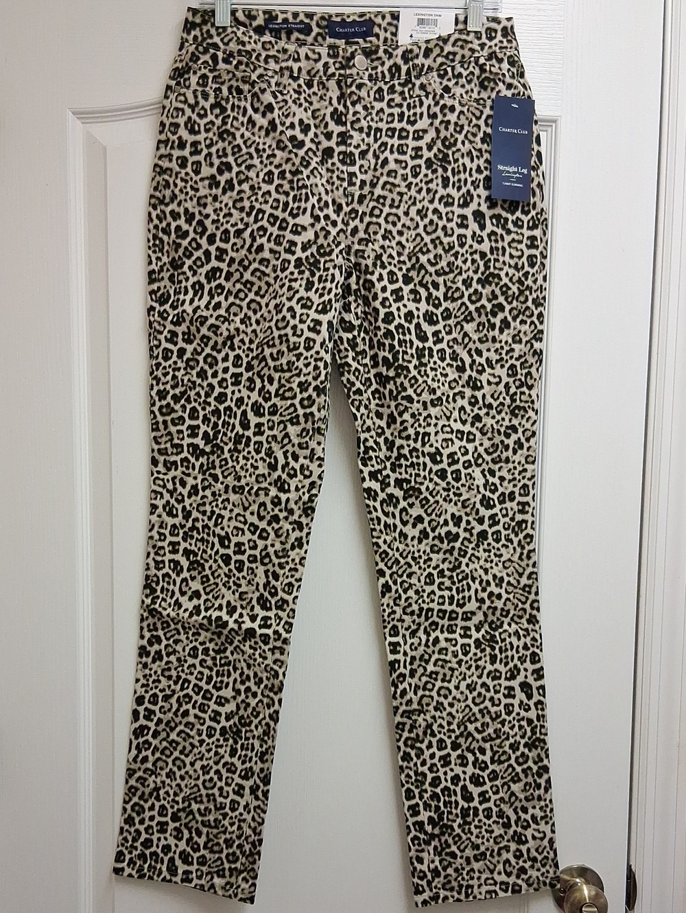 Charter Club Leopard Print Straight Leg Pants - Cream, Tan And Black